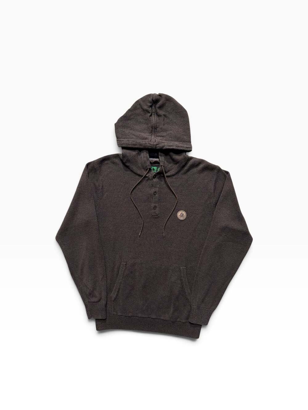 HippyTree Nomad Division Brown Knit Henley Hoodie Pullover Size M